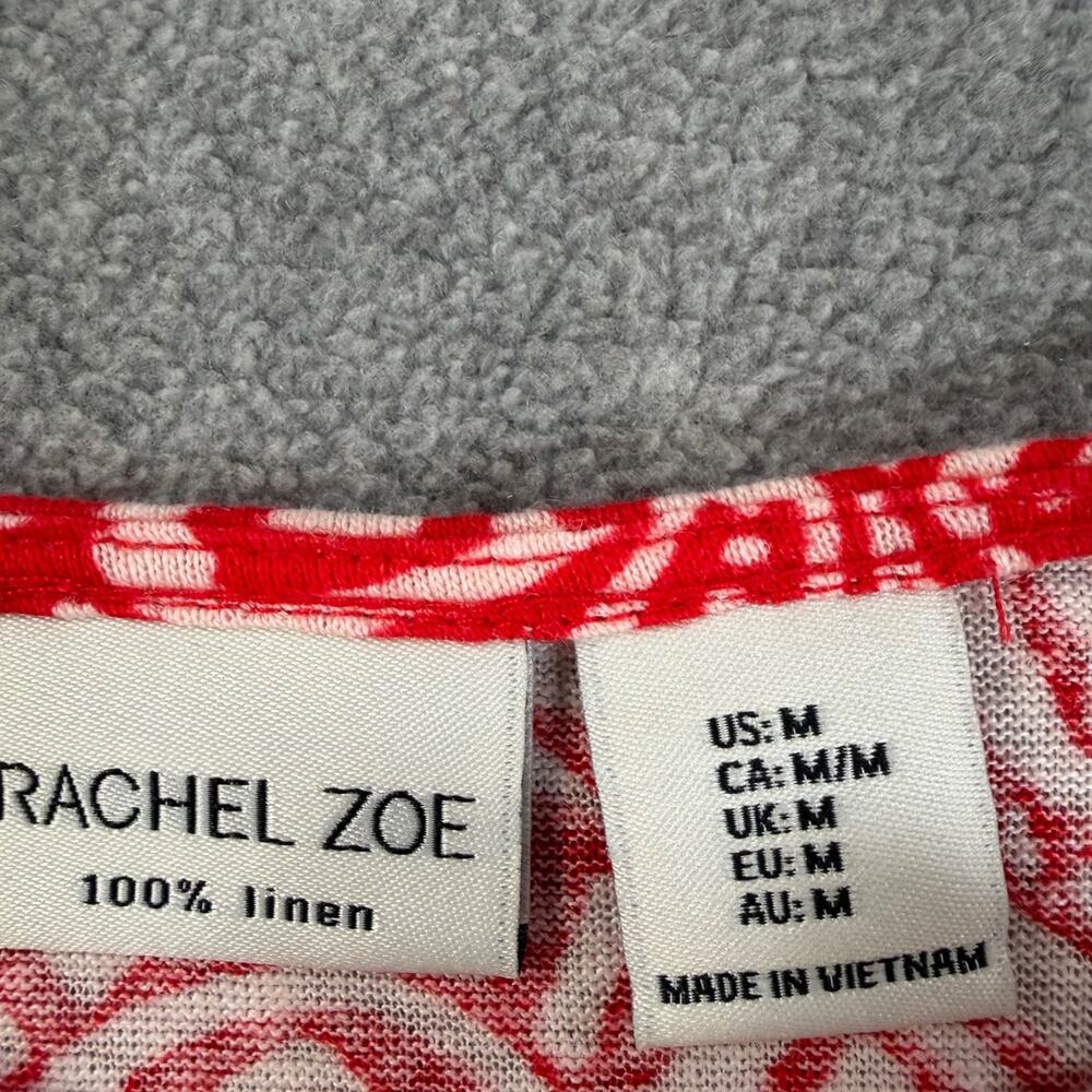 Rachel Zoe Linen Tee Shirt Women's Medium Button Side Red/White Print - Picture 4 of 8